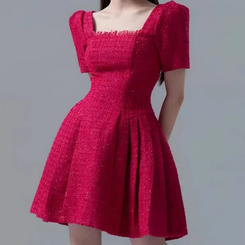 Women Small Fragrant Red Vintage Square Neck Dress Bubble Short Sleeve A Line Pleated Tassel Sweet French Lady Tweed Mini Dress
Women Small Fragrant Red Vintage Square Neck Dress Bubble Short Sleeve A Line Pleated Tassel Sweet French Lady Tweed Mini Dress