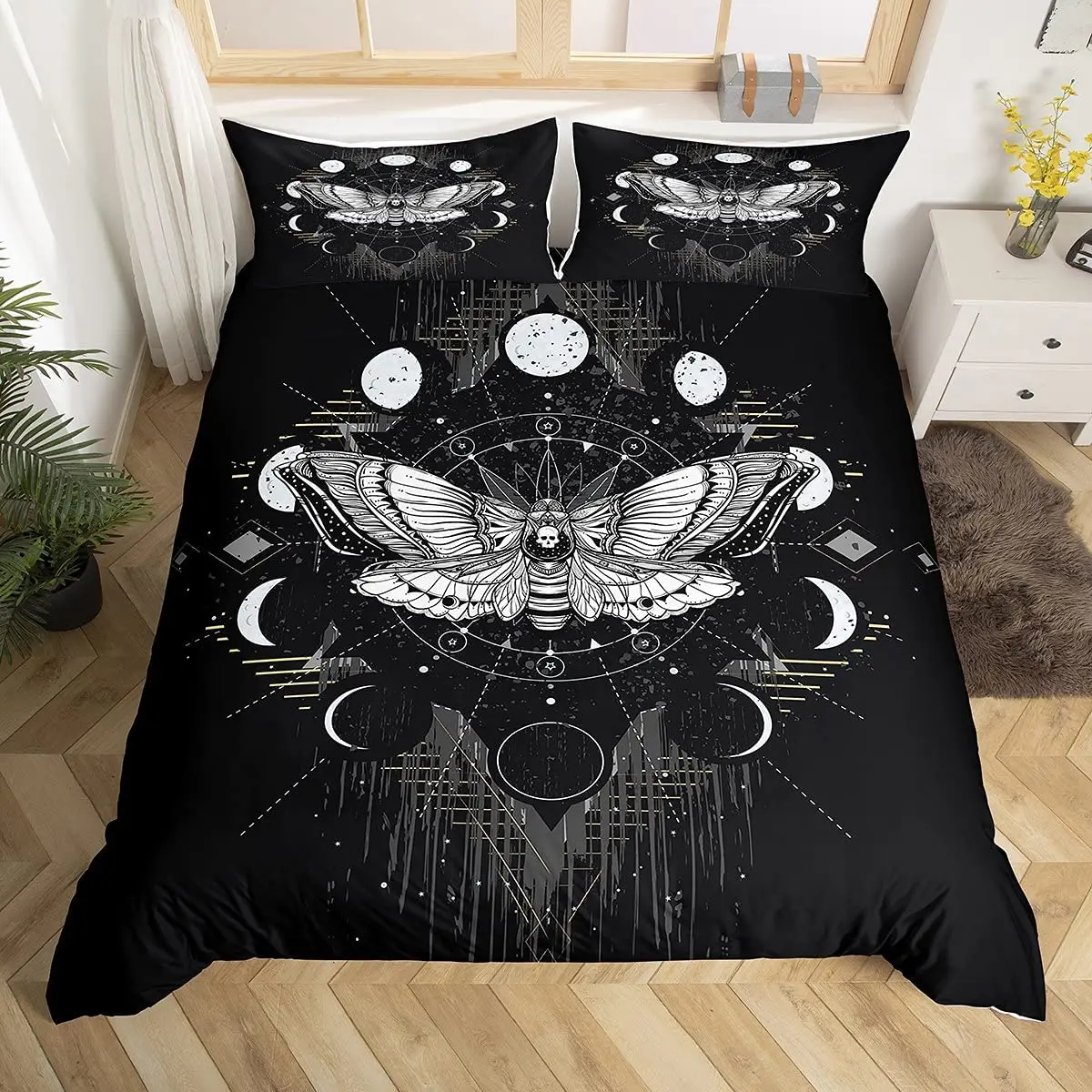 Death Moth Duvet Cover Set King Queen Full Twin Size Galaxy Sun and Moon Polyester Comforter Cover Boho Gothic Skull Bedding Set 
Death Moth Duvet Cover Set King Queen Full Twin Size Galaxy Sun and Moon Polyester Comforter Cover Boho Gothic Skull Bedding Set