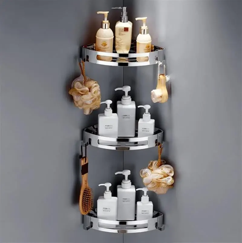 

Bathroom Shelves 304 Stainless Steel Kitchen Organizer Rack Corner Shelf Wall Mounted Storage Holder Bathroom Accessories