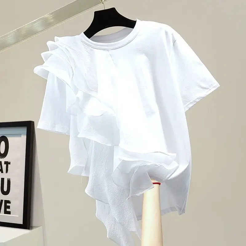 2024 New Fashion Summer T-Shirt Female Irregular Ruffled Edge Design Short Sleeved T-Shirt Women's Korean Casual Versatile Tops
2024 New Fashion Summer T-Shirt Female Irregular Ruffled Edge Design Short Sleeved T-Shirt Women's Korean Casual Versatile Tops