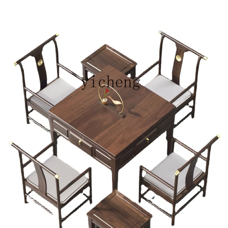 

Zk New Chinese Mahjong Dining Table Dual-Use Bass Solid Wood Mahjong Machine Automatic Household Tea Table Integrated