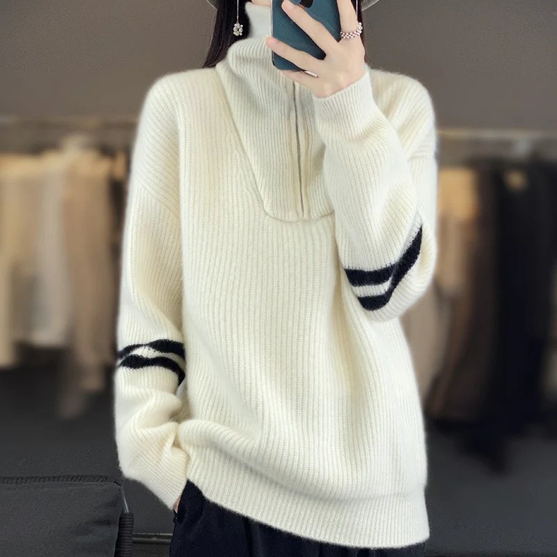100% Merino Wool Clothing Women's Turtleneck Jumper Casual Loose Tops Fashion Korean Autumn/Winter Thermal Jacket Preppy Style
100% Merino Wool Clothing Women's Turtleneck Jumper Casual Loose Tops Fashion Korean Autumn/Winter Thermal Jacket Preppy Style