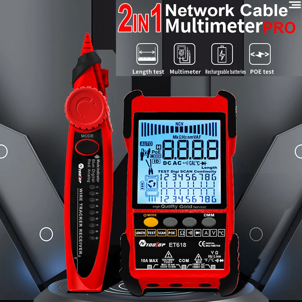 ET618 PRO 2 in 1 Network Cable Tester Analogs Digital Search POE Test Cable Pairing 600M Length Handheld LCD Wiremap Tracker
ET618 PRO 2 in 1 Network Cable Tester Analogs Digital Search POE Test Cable Pairing 600M Length Handheld LCD Wiremap Tracker