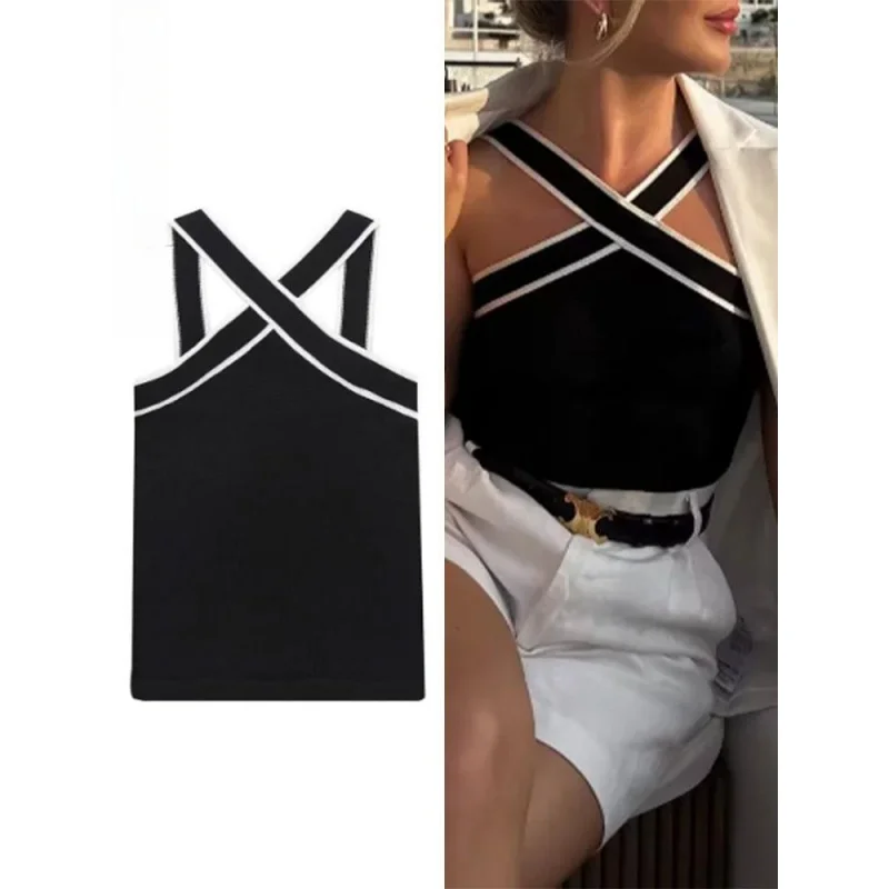 Women Sexy Contrast Sleeveless Backless Top Fashion Elegant Crossover V Neck Casual Vest 2023 Summer Female High Street Tops
Women Sexy Contrast Sleeveless Backless Top Fashion Elegant Crossover V Neck Casual Vest 2023 Summer Female High Street Tops