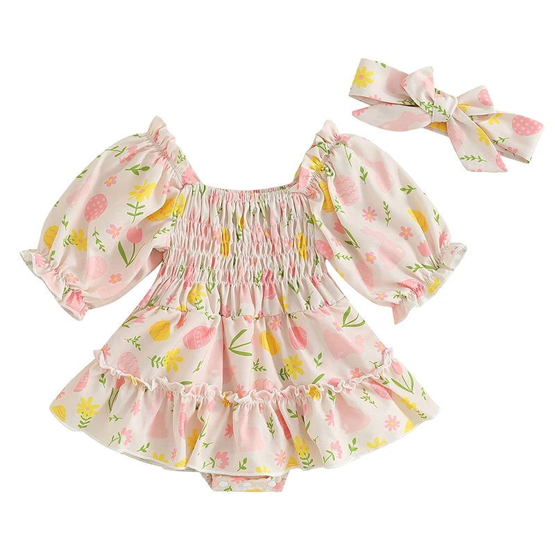 Bmnmsl Baby Girls Easter Romper Dress Short Sleeve Floral Bunny Egg Print Romper with Headband
Bmnmsl Baby Girls Easter Romper Dress Short Sleeve Floral Bunny Egg Print Romper with Headband