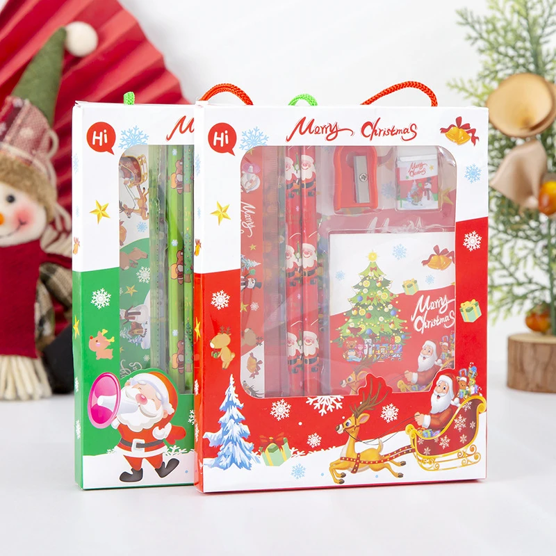 

6Pcs/set Christmas Series Cute Ruler Pencil Eraser Pencil Sharpener Notepad Stationery Kit School Rewards Supplies Kids Gifts