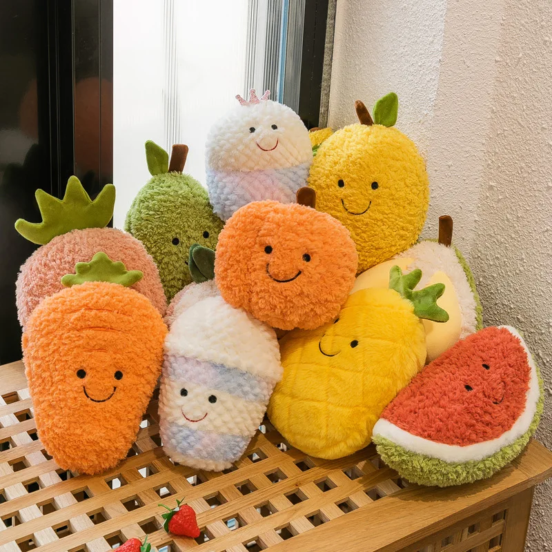 

New soft fruit series plush toys pineapple strawberry watermelon durian mango mushroom doll wedding doll grab machine doll