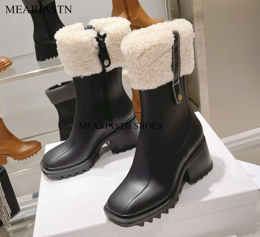 Chunky High Heel Platform Mid Calf Rain Boots Women Thick Bottom Side Zipper Rubber Waterproof Autumn Shoes Short Ankle Boots
Chunky High Heel Platform Mid Calf Rain Boots Women Thick Bottom Side Zipper Rubber Waterproof Autumn Shoes Short Ankle Boots
