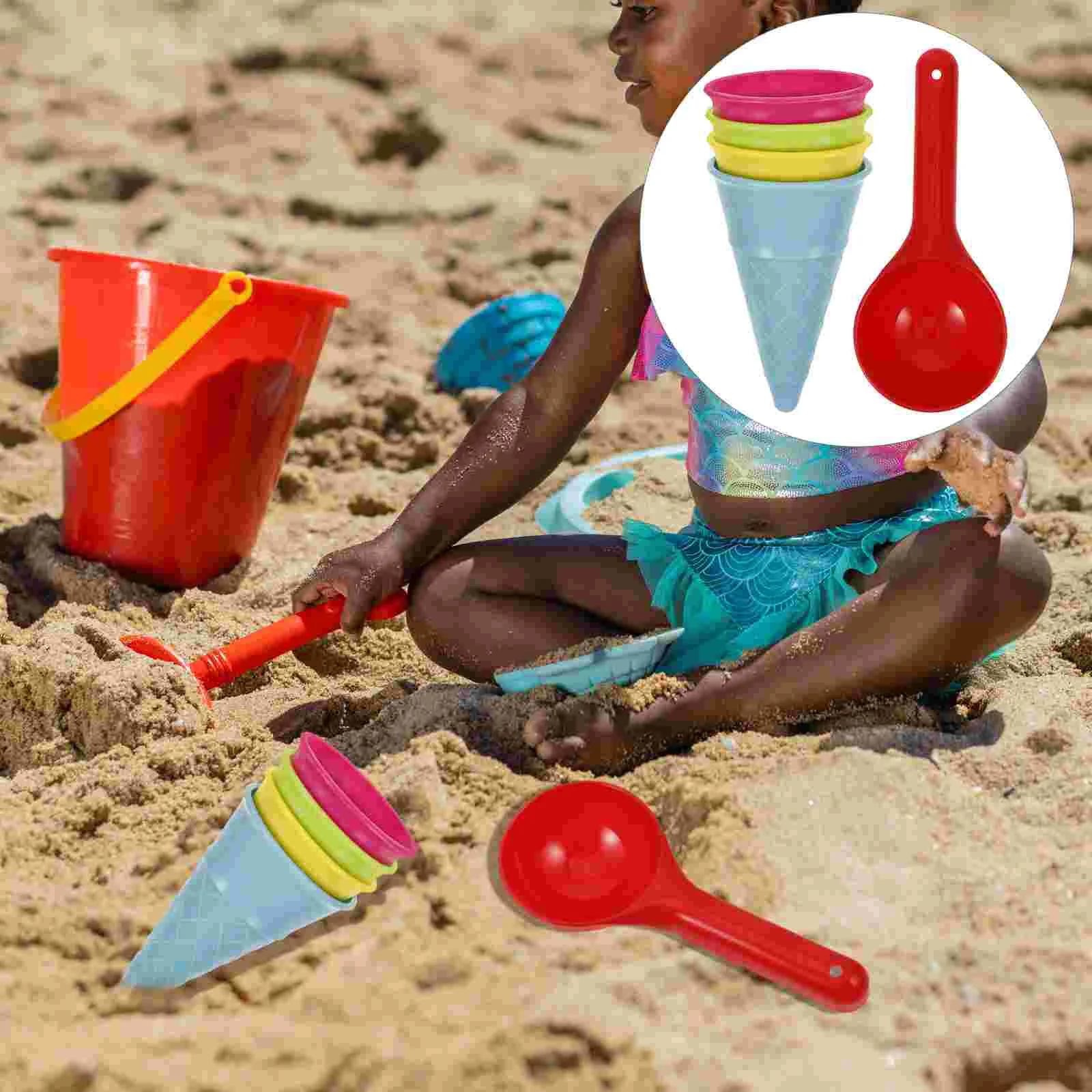 

Sand Ice Cream Toys Beach Toy Kids Play Scoop Cone Mold Set Plastic Cones Molds Pretend Sandbox Playset Summer Cup Castle