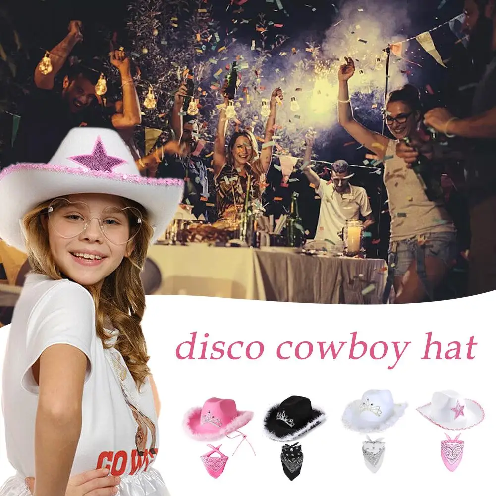 

Pink west Cowgirl Hats for Women Cow Girl Hats Tiara Feather Felt Western Sequin Cowboy Hat Costume Party Play Dress Cap E4F1