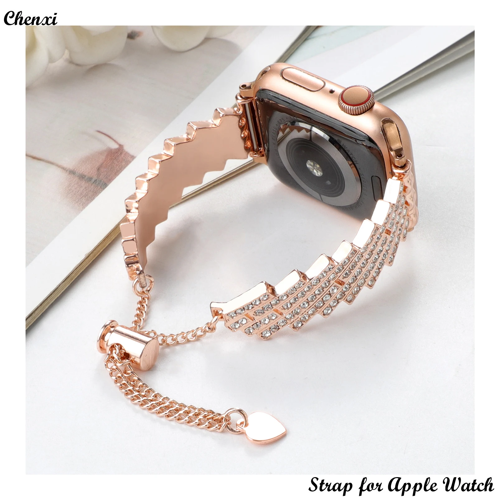 

Metal strap for Apple watch band ornament bracelet chain iwatch87654321SE Ultra38 40 41 42 44 45mm sweet diamond women wrist
