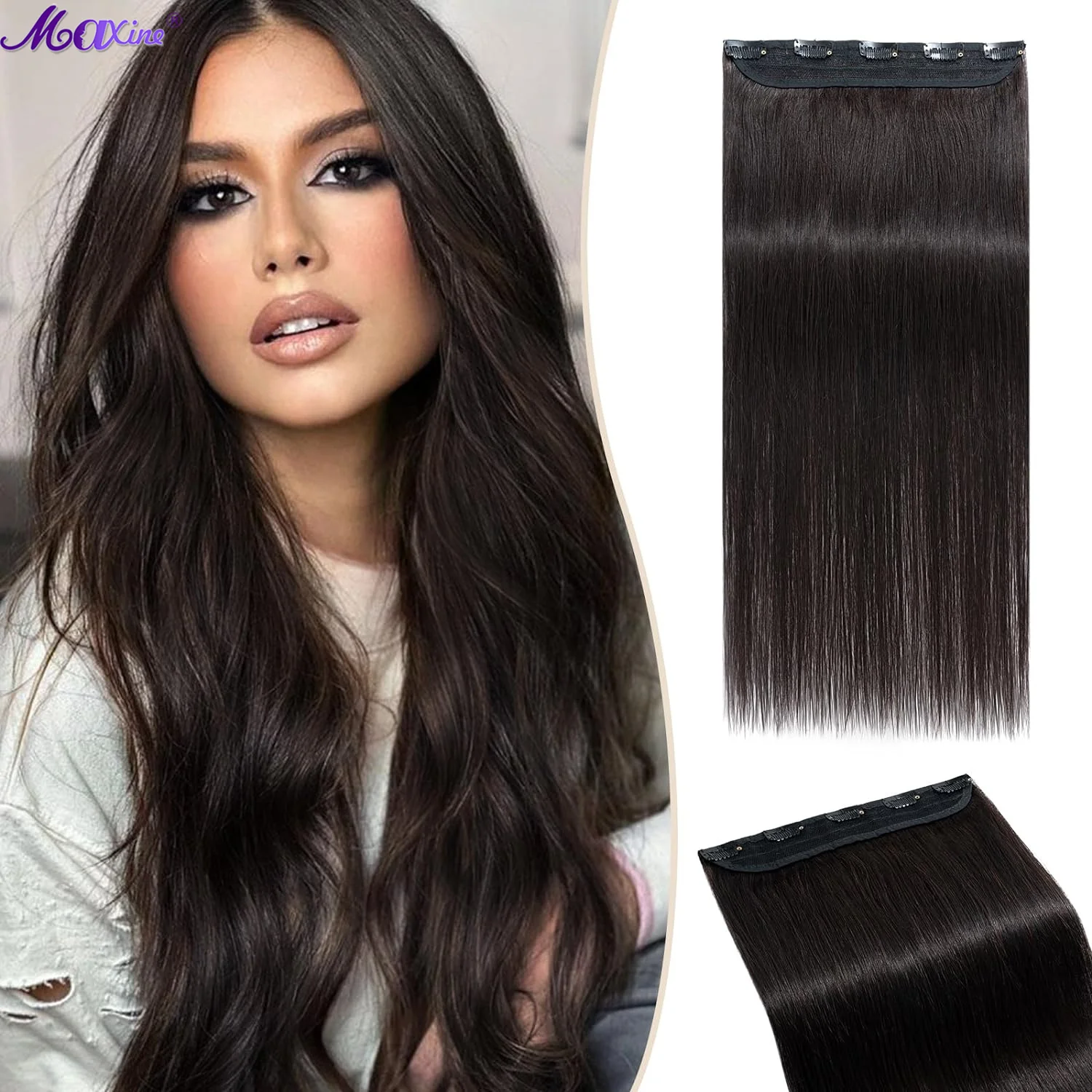 

Natural Black Real Hair Extensions Clip in Human Hair One Piece Five Clips in Human Hair Extensions Straight Clip in Remy Hair
