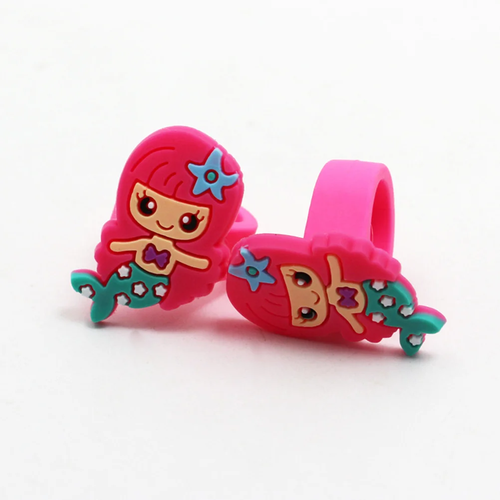 

24pcs Mermaid Shape Rings PVC Children Rings Adorable Decorative Jewelry Birthday Party Favors Gifts for Kids Random Assorted