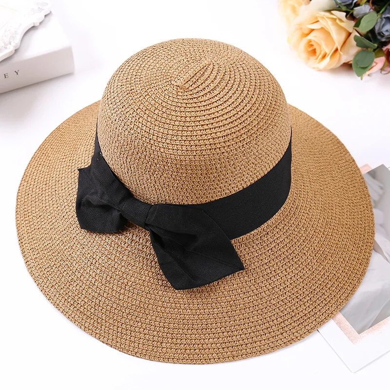 

New Simple Summer Parent-child Beach Hat Female Casual Panama Hat Lady Brand Women Flat brim Bowknot Straw cap girls Sun Hat