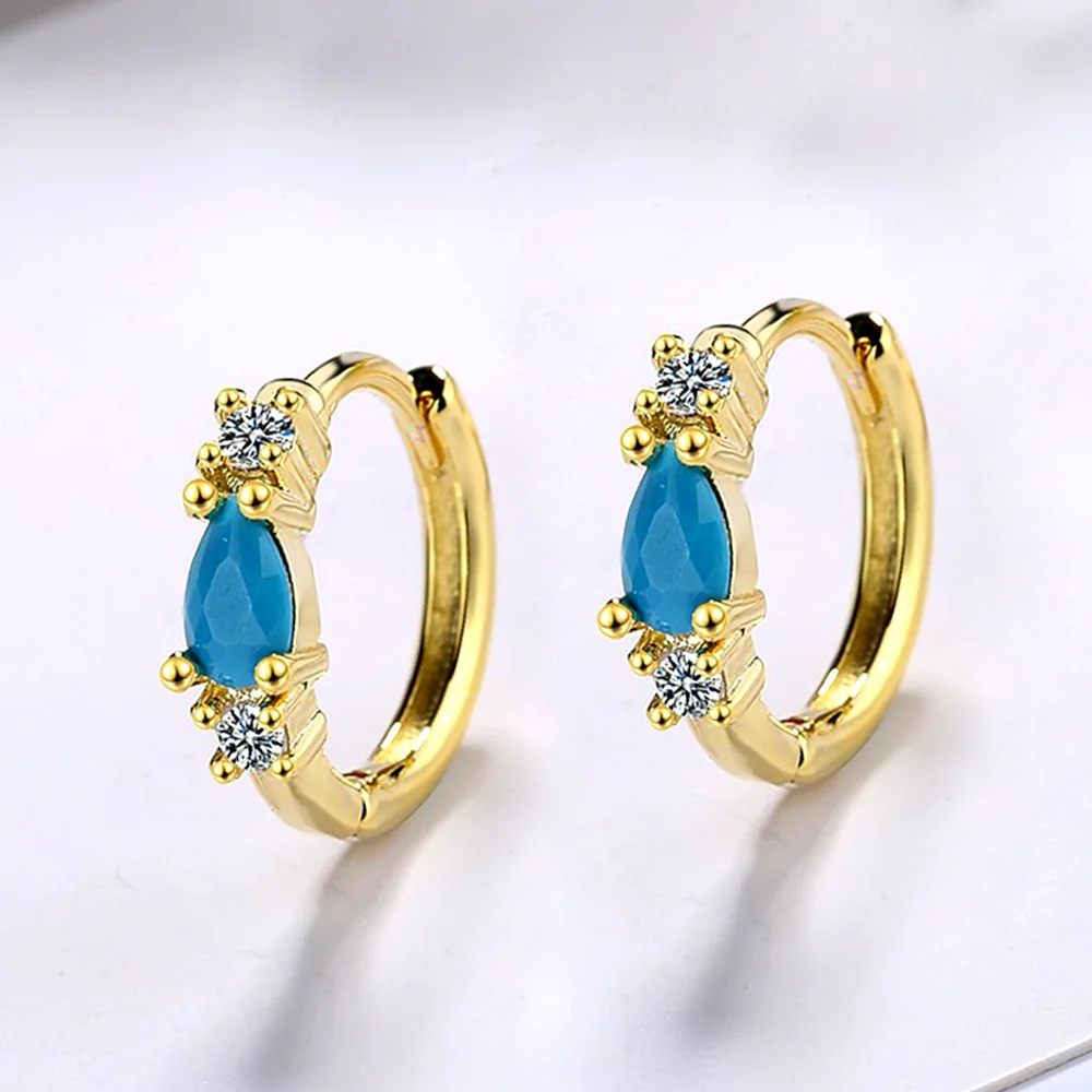 

Vintage Natural Turquoise Hoop Earrings Solid Stamp 925 Sterling Silver Luxury Trendy Earring For Women Wedding Jewelry 2024
