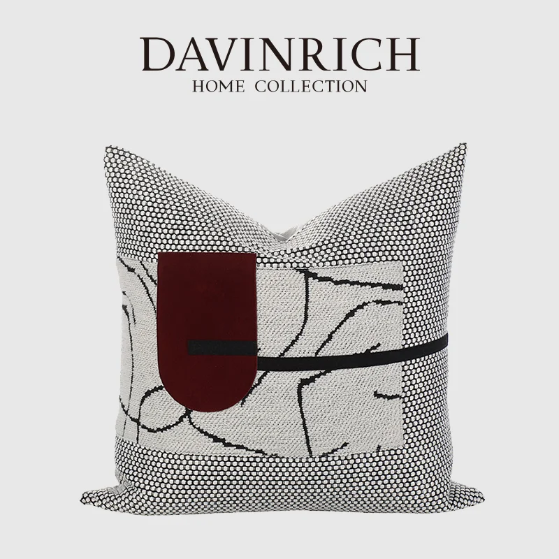 

DAVINRICH Luxury Sweater Knit Decorative Square Cushion Cover Modern Abstract Geometry Jacquard Pillow Case Ivory Burgundy Black