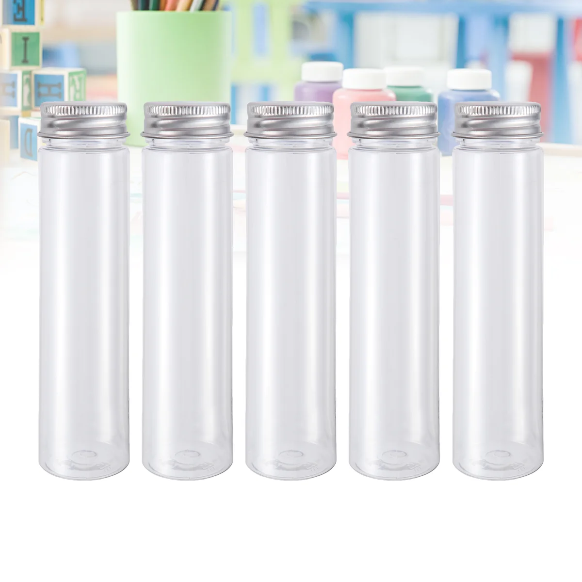 

Flat-Bottomed Plastic Clear Test Tubes With Screw Caps Candy Cosmetic Travel Lotion Containers