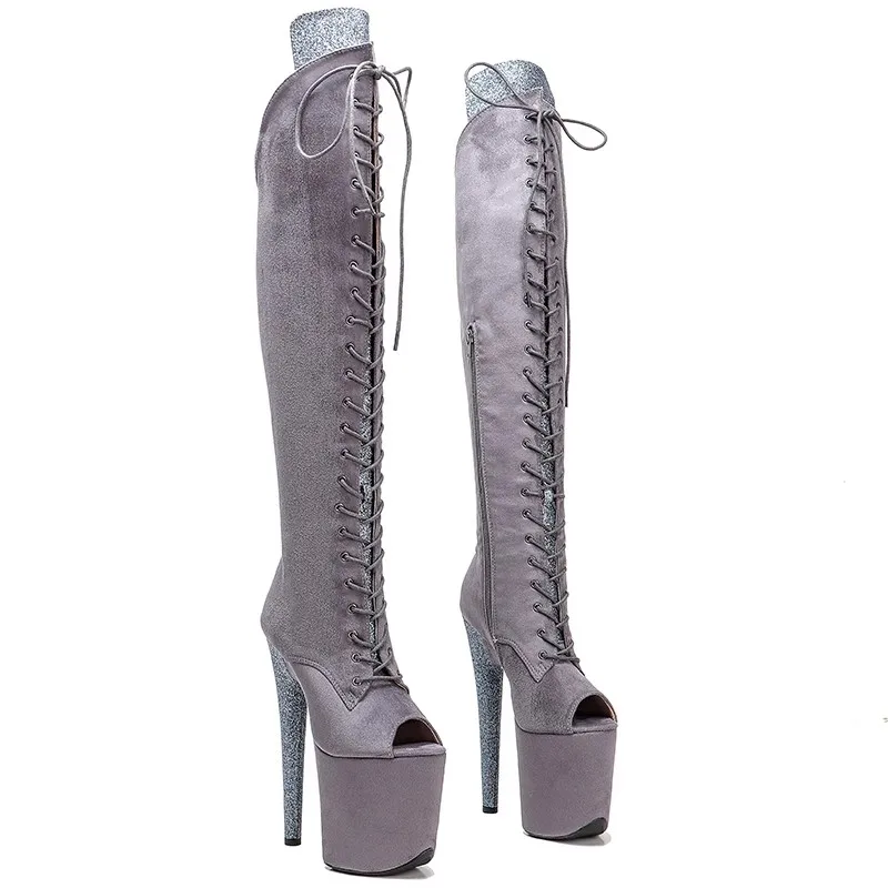 

New Fashion Women 20CM/8inches Suede Upper Plating Platform Sexy High Heels Thigh High Boots Pole Dance Shoes 312