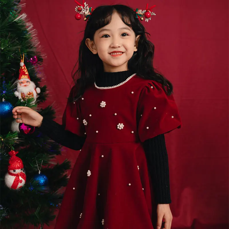 Children Clothing Girls Red Velvet Dress Christmas Party Flower Pearl Short Sleeve Dresses Kids Princess Gown Vestido for Baby
Children Clothing Girls Red Velvet Dress Christmas Party Flower Pearl Short Sleeve Dresses Kids Princess Gown Vestido for Baby