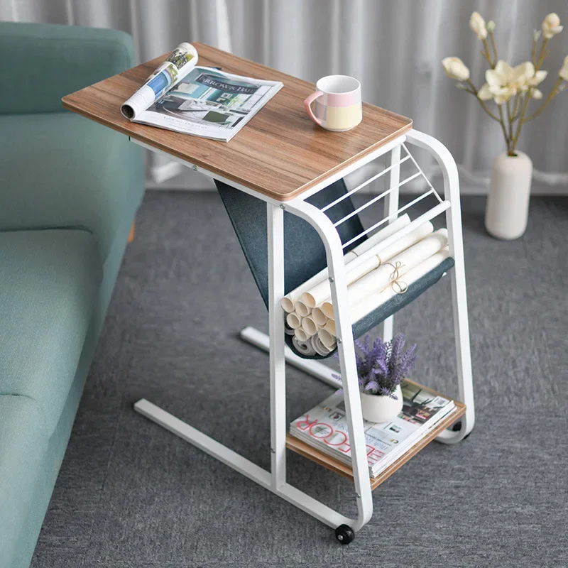

Movable Laptop Desk, Nightstand Bedside Table, Narrow Side Table with Storage Shelf & bag, Home Workstation for Small Spaces