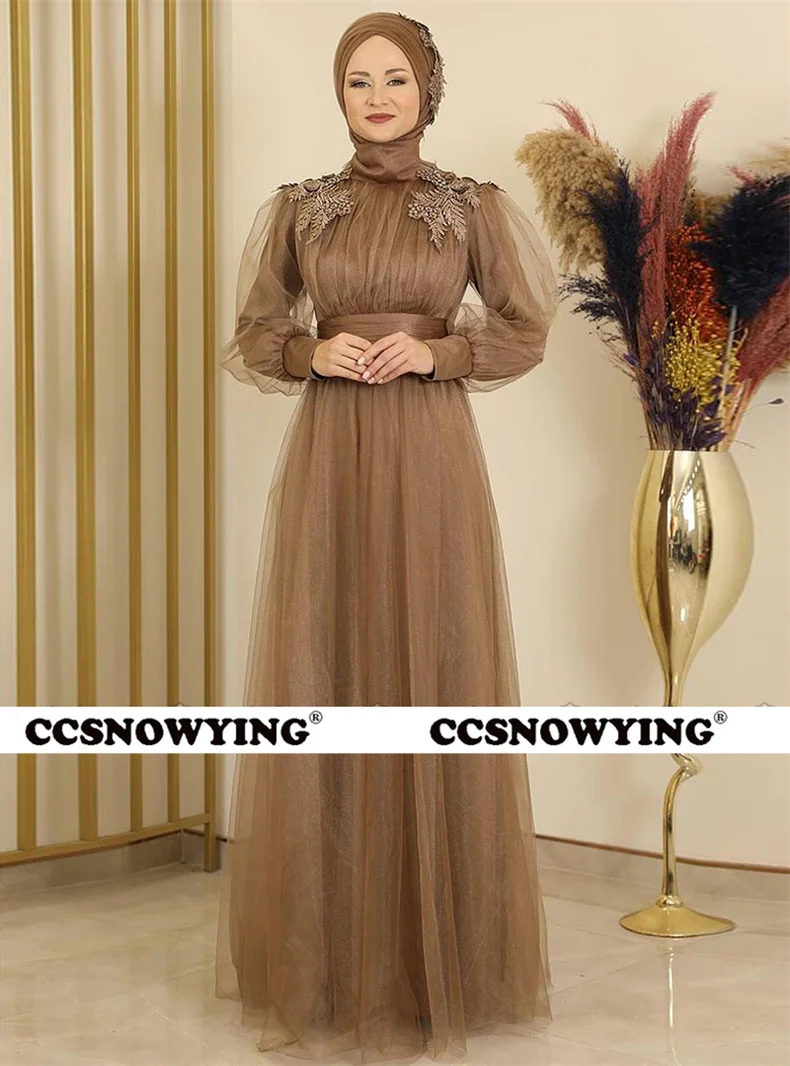 Appliques Long Sleeve Hijab Muslim Evening Dresses Arabic Dubai Tulle High Neck Prom Formal Party Gowns Robe De Soiree
Appliques Long Sleeve Hijab Muslim Evening Dresses Arabic Dubai Tulle High Neck Prom Formal Party Gowns Robe De Soiree