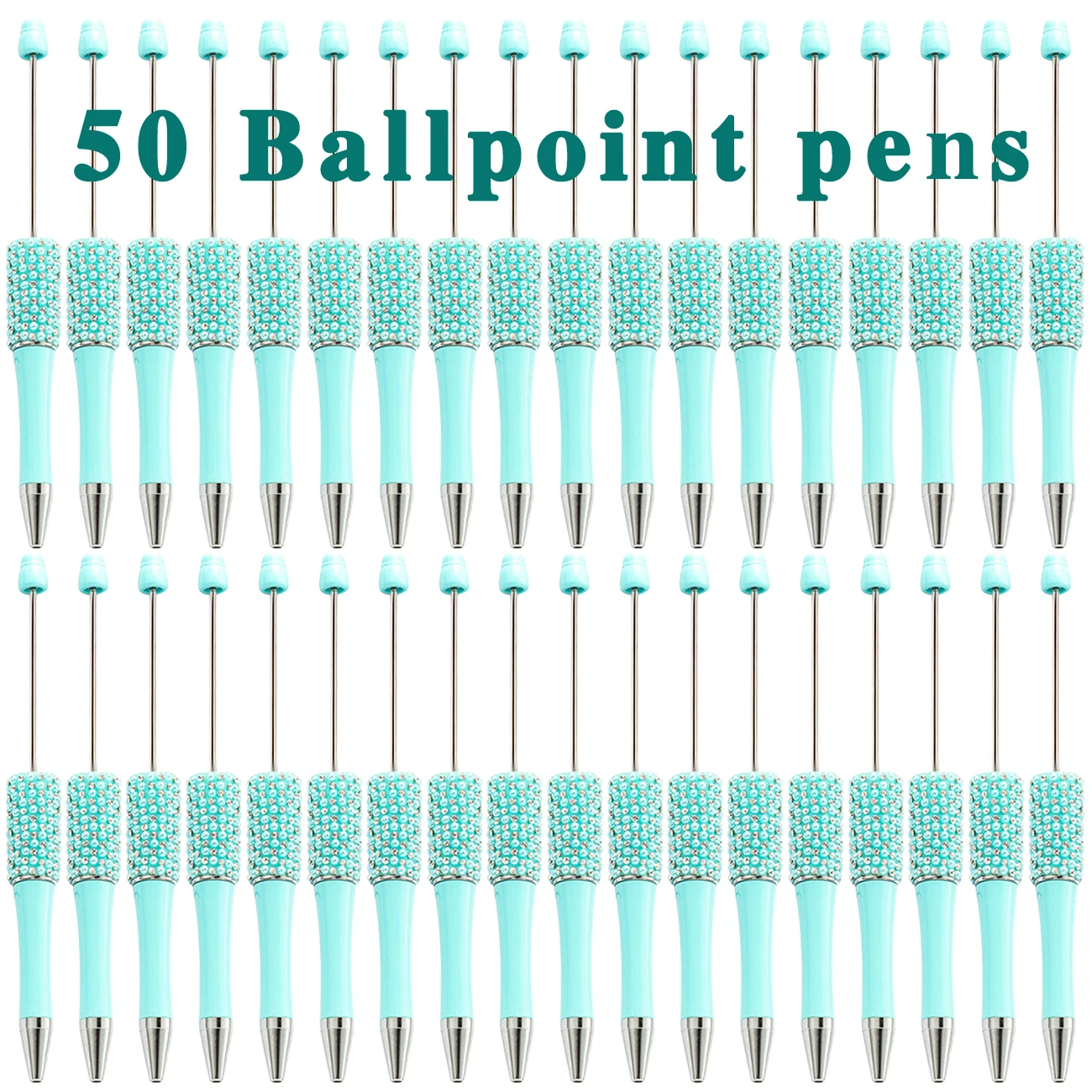 

50Pcs Blue Diamond Bead Pen Wholesale Creative DIY Handmade Sticker Set Diamond Beaded Ballpoint Pens Advertising Gift Pen