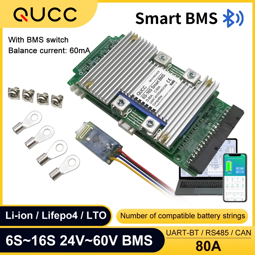 Qucc Smart BMS 6S-16S 80A с Bluetooth UART 485 CAN 7S 8S 10S 12S 13S 14S 15S 24V 36V 48V 60V для литий-ионного аккумулятора Lifepo4 упаковка
Qucc Smart BMS 6S-16S 80A с Bluetooth UART 485 CAN 7S 8S 10S 12S 13S 14S 15S 24V 36V 48V 60V для литий-ионного аккумулятора Lifepo4 упаковка