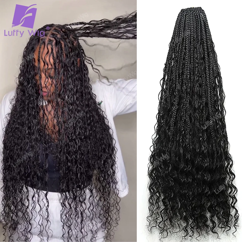 

24 Inch Human Hair Crochet Boho Box Braids Curly Ends Long Pre-looped Synthetic Braid Human Hair Curls Braiding Hair Extensions