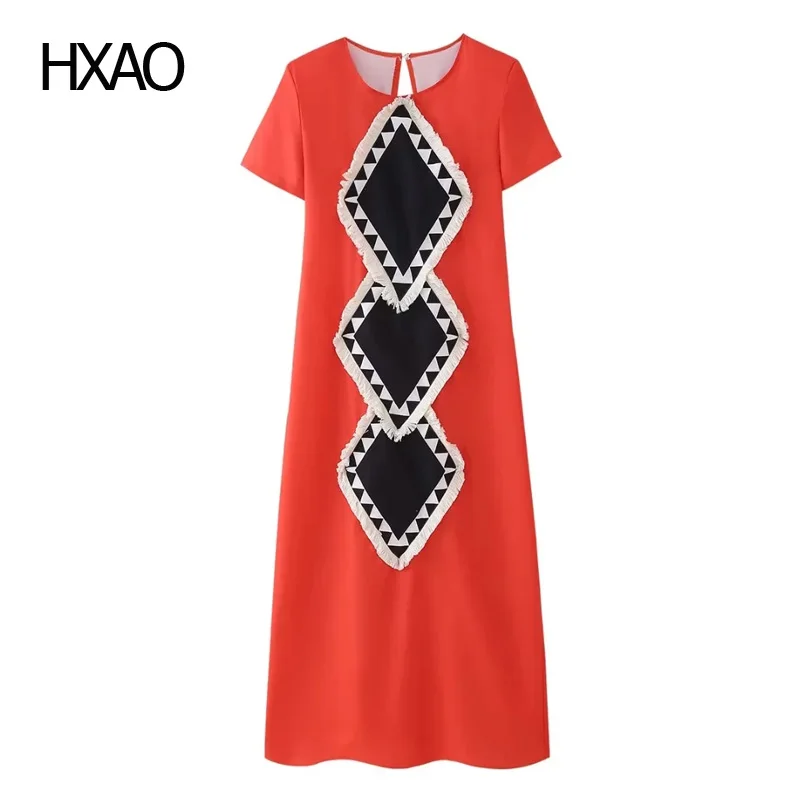 HXAO Women Fashion Rhomboid Cut Patchwork Dress Red O Neck Short Sleeve Midi Dress Females New Chic Backless Long Dresses 2024
HXAO Women Fashion Rhomboid Cut Patchwork Dress Red O Neck Short Sleeve Midi Dress Females New Chic Backless Long Dresses 2024