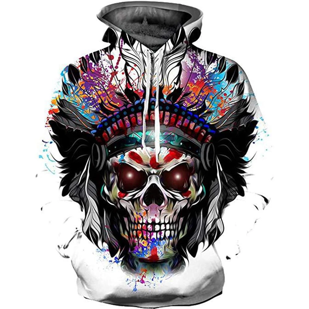 

2023 Men's Handsome Novel Skull Print 3D Hoodie Sweater Casual Sports Versatile Fashion American Retro Hoodie Sweater