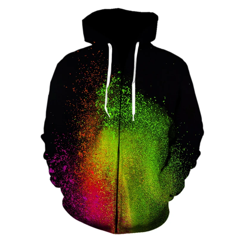 

Men Women Powder splash tie dyeing Zipper Hoodies 3D Printed Fashion Sweatshirts Boy Girl Kids Pullover Long Sleeve Streetwear