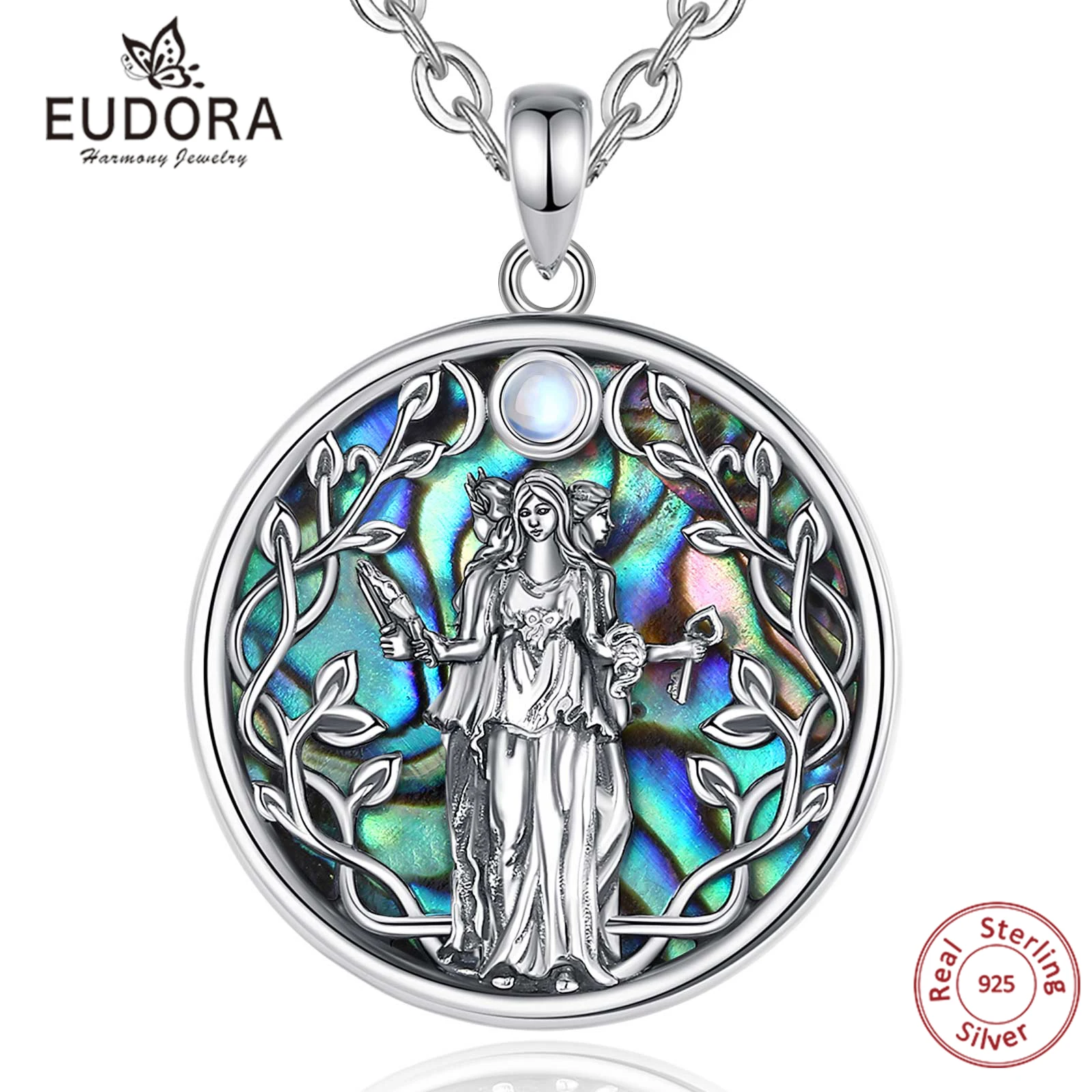 Eudora 925 Sterling Silver Triple Moon Goddess Necklace for Women Hecate Amulet Pendant Natural Abalone Jewelry Personality Gift 
Eudora 925 Sterling Silver Triple Moon Goddess Necklace for Women Hecate Amulet Pendant Natural Abalone Jewelry Personality Gift