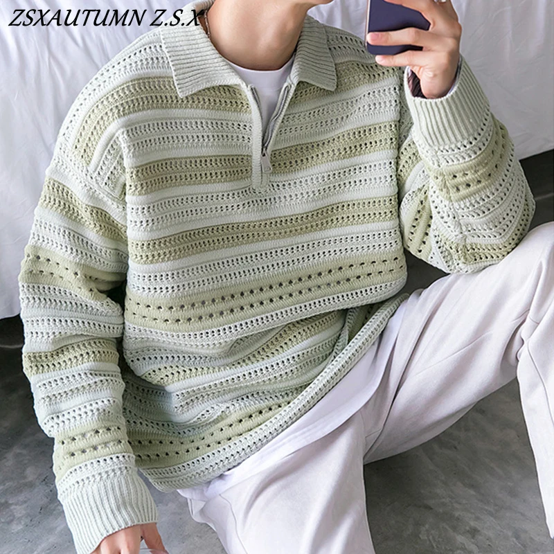 Men Luxury Knitted Pullover Sweater Korean Stripe Patchwork Lapel Long Sleeve Casual Streetwear Loose Polo Shirt Autumn Fashion
Men Luxury Knitted Pullover Sweater Korean Stripe Patchwork Lapel Long Sleeve Casual Streetwear Loose Polo Shirt Autumn Fashion