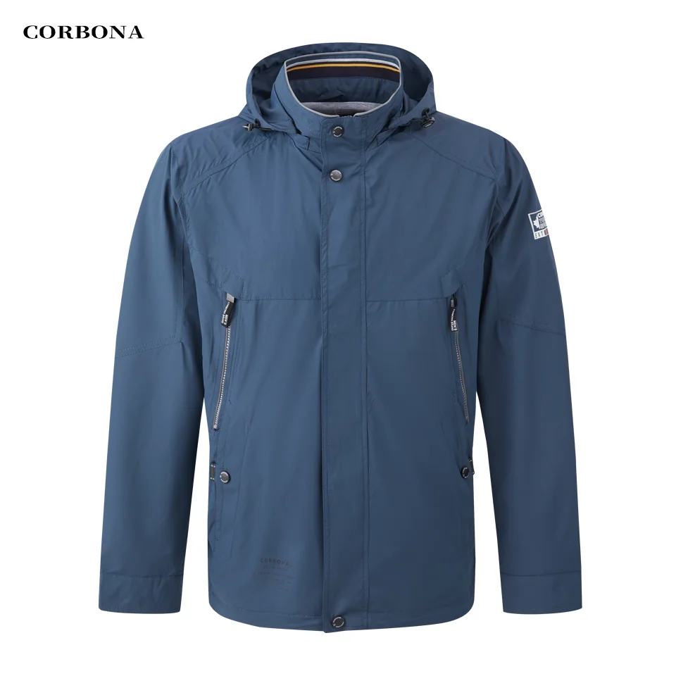 

CORBONA 2023 New Arrival Men Spring Autumn Jacket Normal Size Outdoor Casual Fashion Navy Blue Comfortable Male Coat Hooded