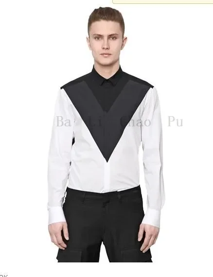 

S-6XL 2024 New Men's Clothing Hair Stylist GD Fashion Black White Hit Color Shirt Plus Size Costumes