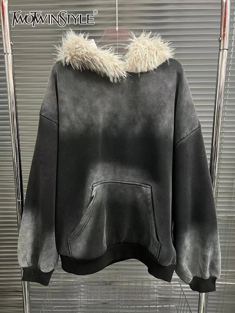 TWOTWINSTYLE Colorblock Casual Loose Sweatshirts For Women Hooded Long Sleeve Minimalist Temperament Sweatshirt Female Fashion
TWOTWINSTYLE Colorblock Casual Loose Sweatshirts For Women Hooded Long Sleeve Minimalist Temperament Sweatshirt Female Fashion