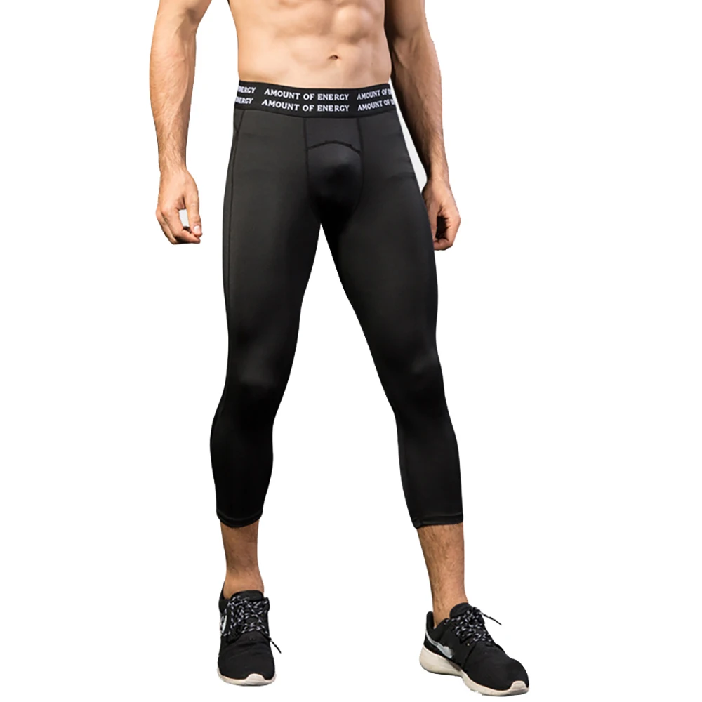

Men Running Tights 3/4 Length Sport Leggings Compression Underwear Quick-drying Capri Pants Jogging Fitness Gym Trousers