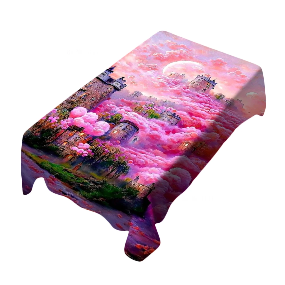 

Fantasy World Pink Flower Sea Castle Antiquity Land Of Idyllic Beauty Landscape Tablecloth By Ho Me Lili For Tabletop Decor