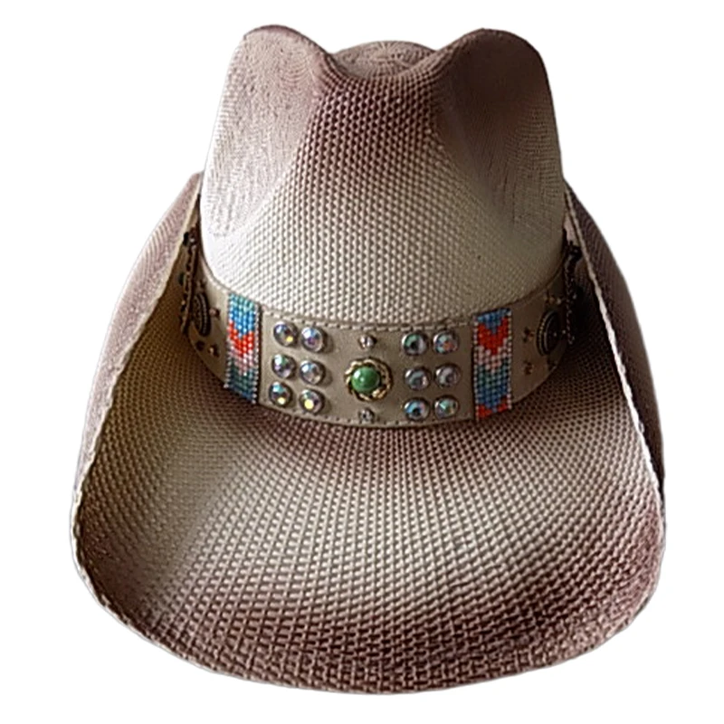 

Outdoor hat jewel-studded corset cowboy hat brown hem comfortable breathable casual hat