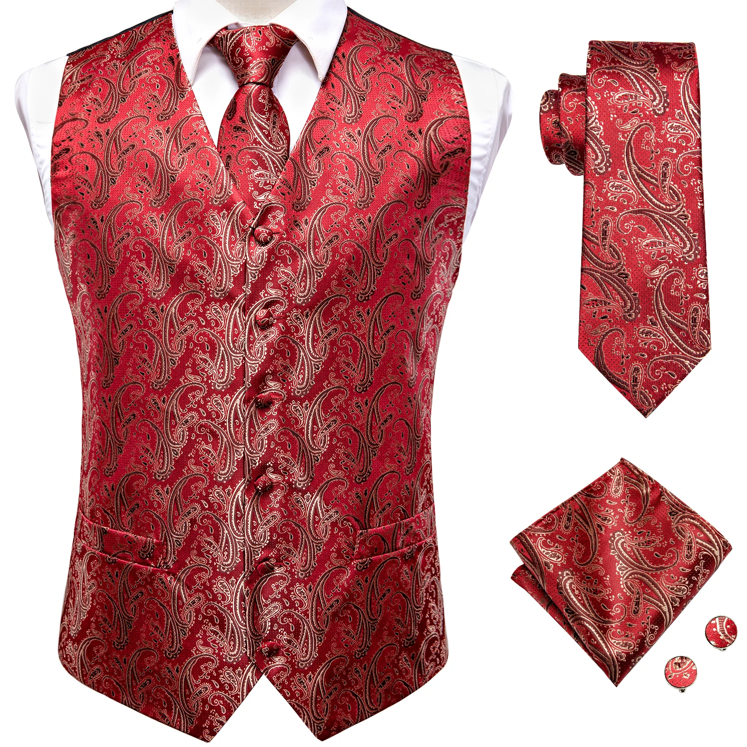 Hi-Tie Jacquard Silk Mens Vest Tie Hankerchief Cufflinks Set Dress Suit Waistcoat Jacket Necktie for Male Wedding Business Gift
Hi-Tie Jacquard Silk Mens Vest Tie Hankerchief Cufflinks Set Dress Suit Waistcoat Jacket Necktie for Male Wedding Business Gift