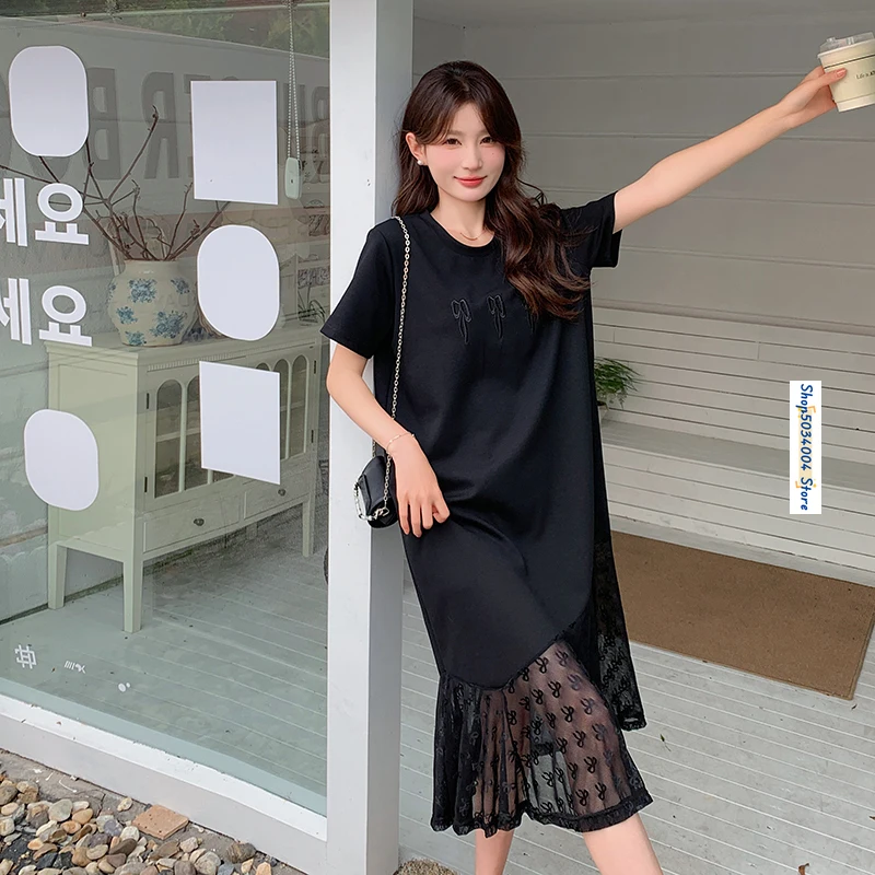 Bow Embroidery Spliced Lace Black T Shirt Dress for Women 2024 Summer Elegant Sweet Loose Casual Short Sleeve Maxi Dresses 8327
Bow Embroidery Spliced Lace Black T Shirt Dress for Women 2024 Summer Elegant Sweet Loose Casual Short Sleeve Maxi Dresses 8327