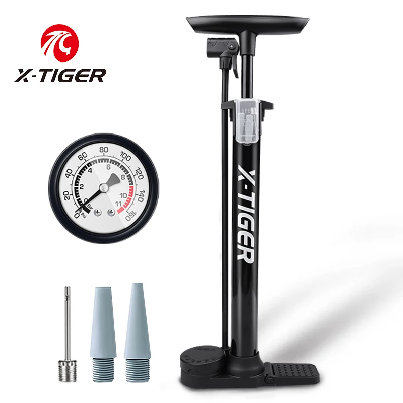 

X-TIGER Bike Ball Pump Inflator 120 Psi High Pressure Bicycle Floor Pump with Gauge for Presta Schrader Bicycle Pump Valves