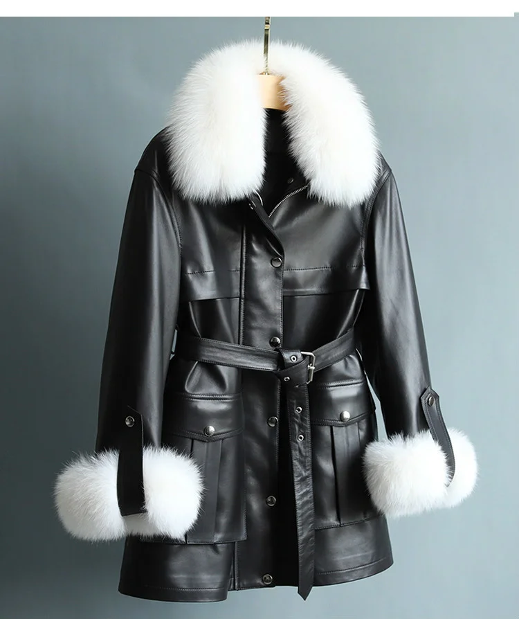 

2023 Real Leather Jacket Women Warm Down Jackets 100% Sheepskin Coat Female Fox Fur Collar Winter Clothes Chaqueta Mujer