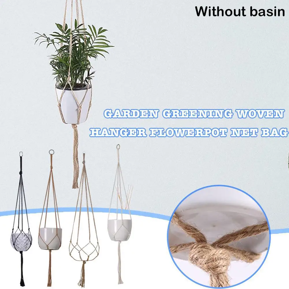 Natural Flax Macrame Plant Hanger - 35" Boho Garden Basket 3 S6a1347787e1240ea97f5de06c84baaedg