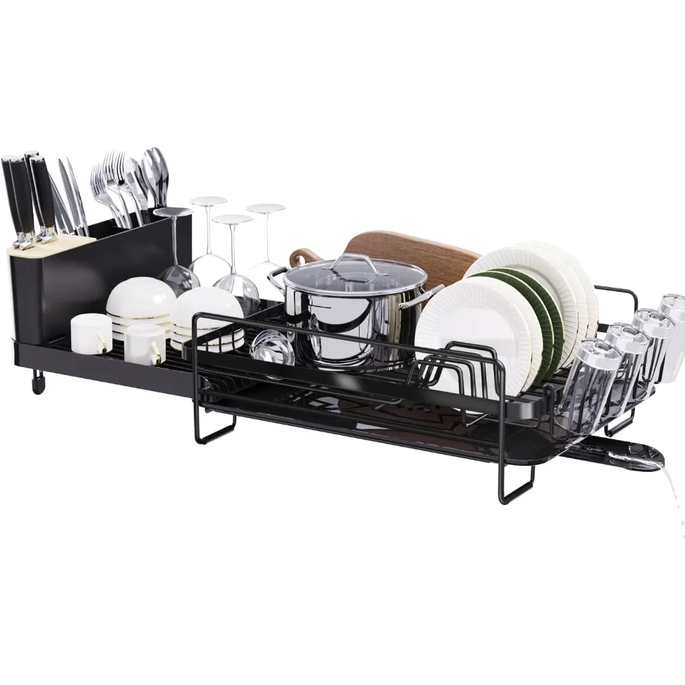 

Runnatal Large Dish Drying Rack with Drainboard Set, Extendable Dish Rack, Utensil Holder, Cup Holder, Expandable