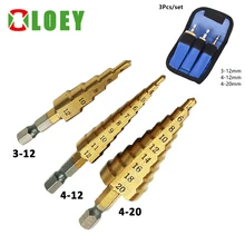 3Pcs 3-12mm 4-12mm 4-20mm HSS Straight Groove Step Drill Bit Titanium Coated Wood Metal Hole Cutter Core Cone Drilling Tools Set
3Pcs 3-12mm 4-12mm 4-20mm HSS Straight Groove Step Drill Bit Titanium Coated Wood Metal Hole Cutter Core Cone Drilling Tools Set