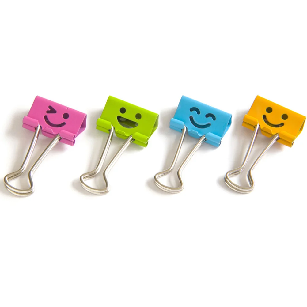 

10PCS Smile Face Design Metal Binder Clips Paper Clamp Clips Dovetail Design Clamps for School Office (Random Color) - Small