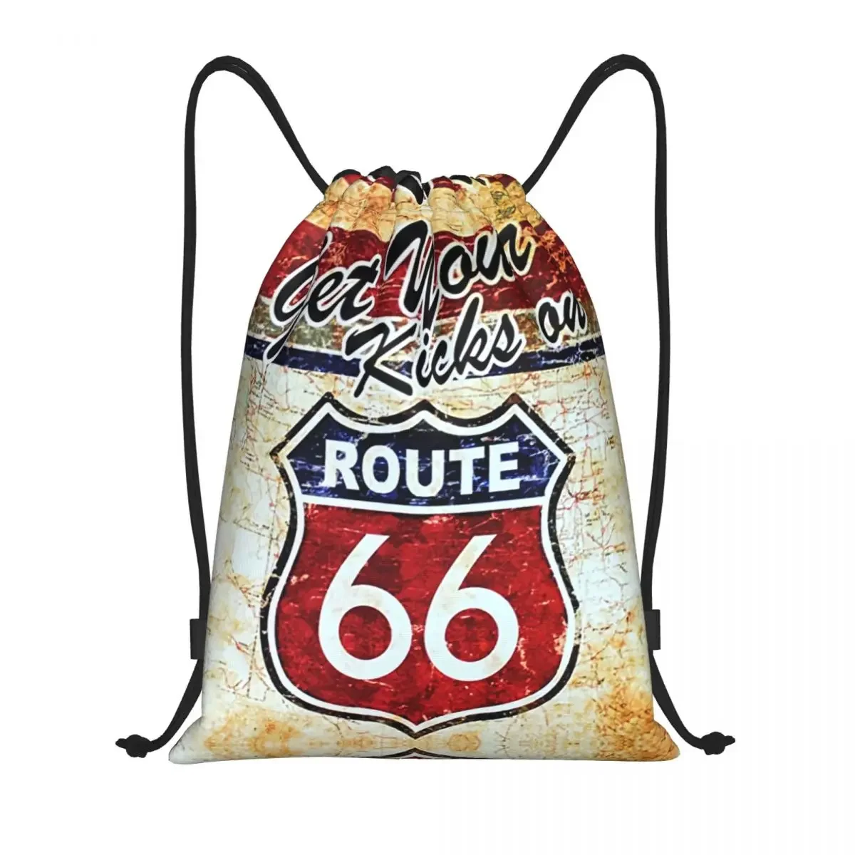 

Винтажный рюкзак Route 66 на шнурке для женщин и мужчин, спортивный рюкзак для спортзала, портативная американская дорожная сумка для тренировок