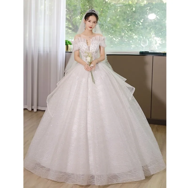 Sweet Ruffles Off The Shoulder Women Wedding Dresses Classic Lace Up Tulle Vestidos De Novia Simple Luxury Long Robe De Mariee
Sweet Ruffles Off The Shoulder Women Wedding Dresses Classic Lace Up Tulle Vestidos De Novia Simple Luxury Long Robe De Mariee
