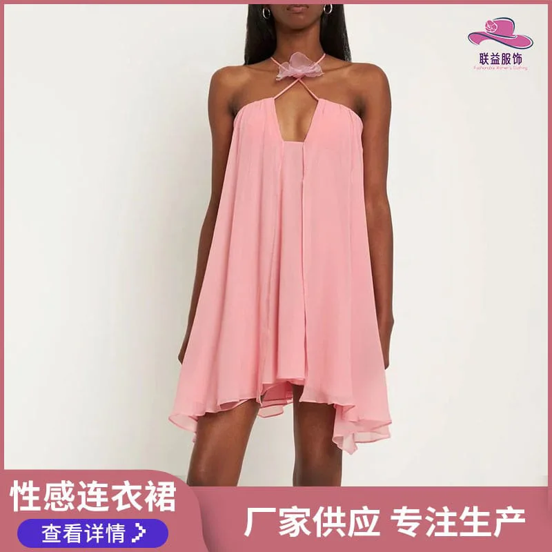 Women's Sleeveless Flower Pleated Mini Dress, Solid Color, Hanging Neck, Loose Hanging Strap, Summer, New
Women's Sleeveless Flower Pleated Mini Dress, Solid Color, Hanging Neck, Loose Hanging Strap, Summer, New